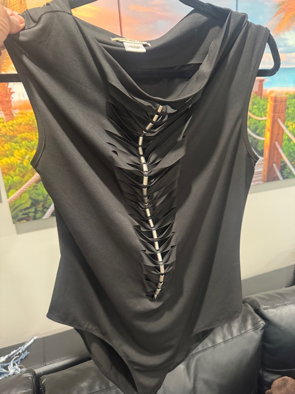 Arden B Black Sleeveless Bodysuit with Ladder Cutout Back